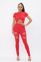 Distressed Cotton Leggings Set